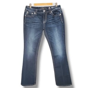 Miss Me Darkwash Signature Bootcut Bedazzeled Pocket Jeans Size 33